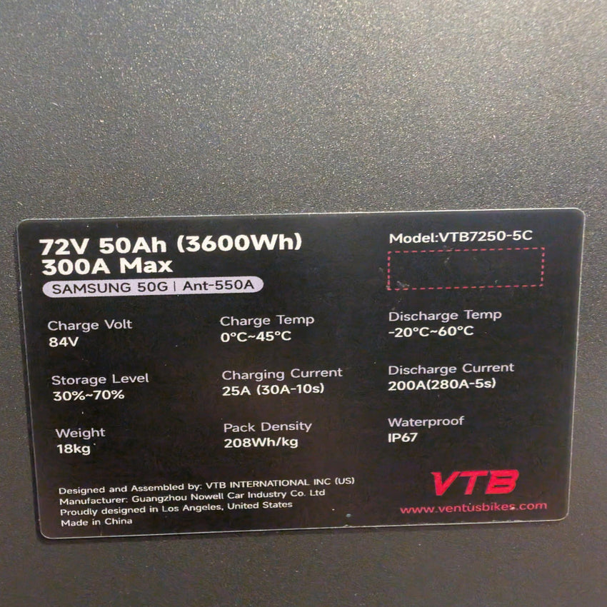 Ventus VTB 72V 50Ah Battery – Extreme Power for 19kW/32kW Systems