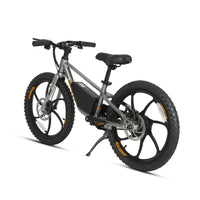 Eunorau EKIDS20 Graphite kids e-bike, rear three-quarter view on kickstand