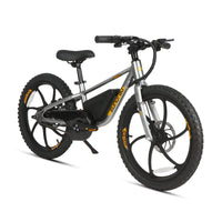 Eunorau EKIDS20 Graphite kids e-bike, front three-quarter view with disc brake