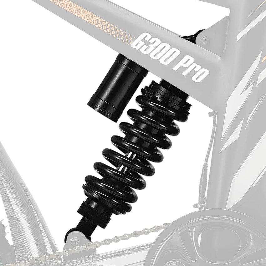 HappyRun black coil-over rear shock installed on a G300 Pro
