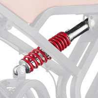 HappyRun red coil-over rear shock with silver reservoir