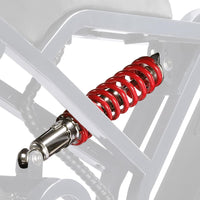 HappyRun red coil-over rear shock installed on an e-bike frame