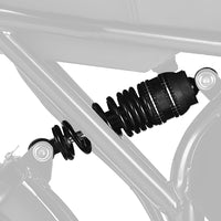 HappyRun black rear shock installed under an e-bike frame