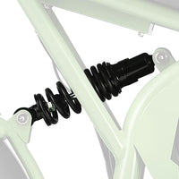 HappyRun black rear shock installed on a green e-bike frame