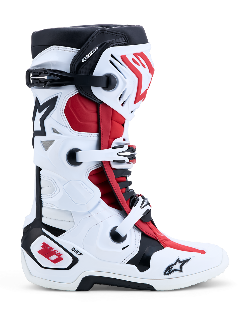 Alpinestars Tech 10 Boots, White/Black/Red, side