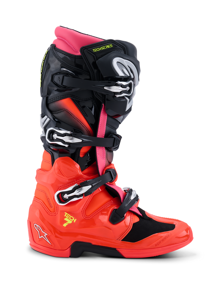 Alpinestars Tech 7 Boots, Black/Red Fluo/Pink Fluo, side profile