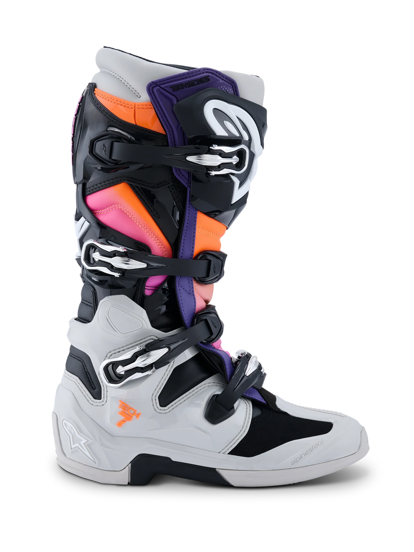 Alpinestars Tech 7 Boots, Black/Light Gray/Orange Fluo/Magenta, side view