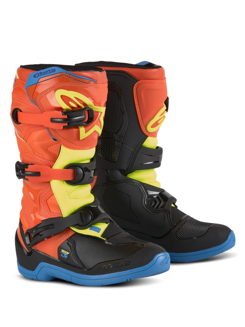 Alpinestars Tech 3S Youth Boots, Orange Fluo/Enamel Blue/Yellow Fluo