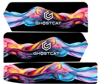 GhostCat Battery Decals 20Ah, Liquid Wave, multicolor wave pattern with GhostCat logo