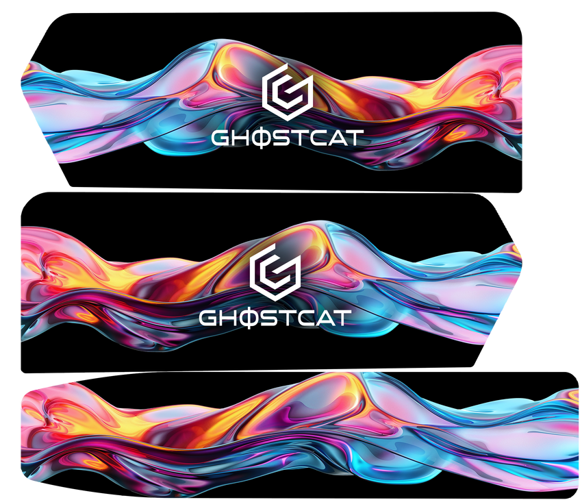 GhostCat Battery Decals 20Ah, Liquid Wave, multicolor wave pattern with GhostCat logo