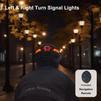 Freego Smart Bike Helmet showing left and right turn signal lights at night