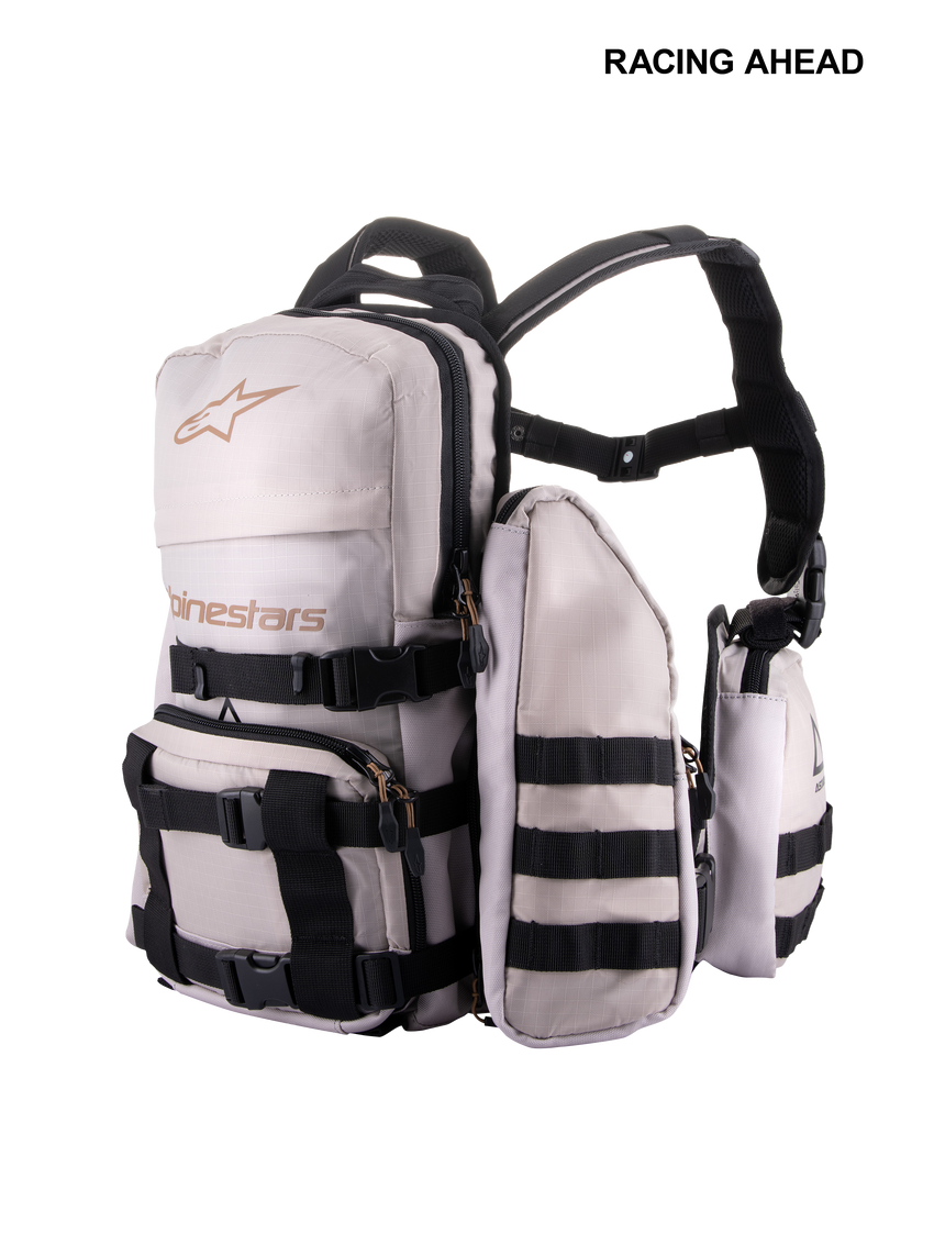 Alpinestars Techdura Tactical Pack, Warm Gray/Black, front view with pouches