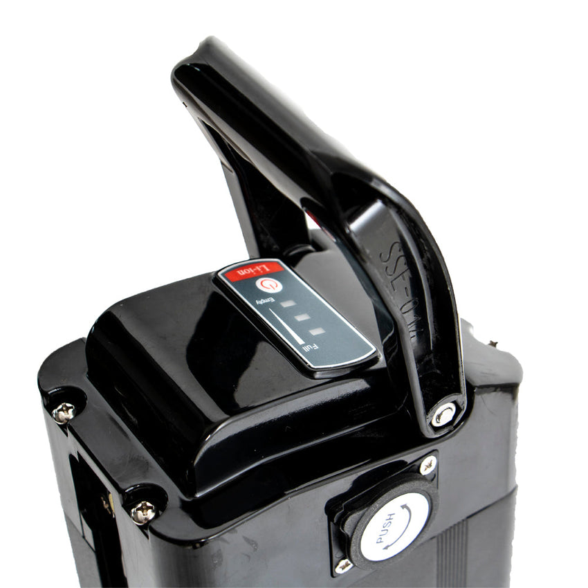 Seat tube battery handle and indicator