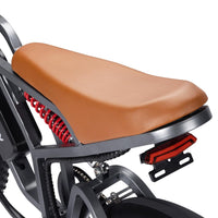 HappyRun brown replacement seat installed on an e-bike