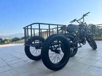 Freego Cargo Rear Trailer attached to a fat tire e-bike on a rooftop