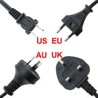 Regional AC plug types shown for reference (US, EU, AU, UK)
