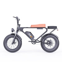 Freego DK200 fat tire e-bike in gray with orange seat, side view