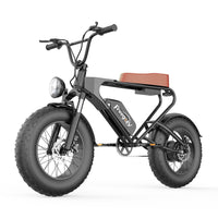 Freego DK200 fat tire e-bike, left side profile with tan seat