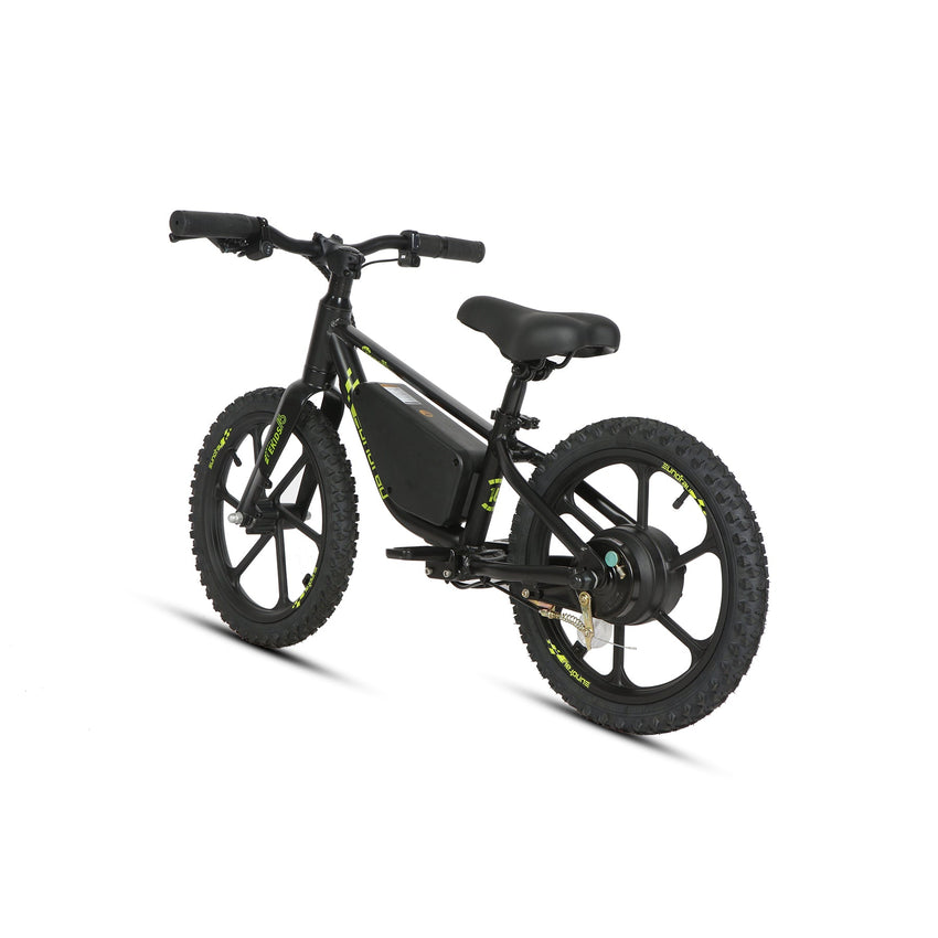 Eunorau EKIDS16 Obsidian electric balance bike, rear three-quarter view