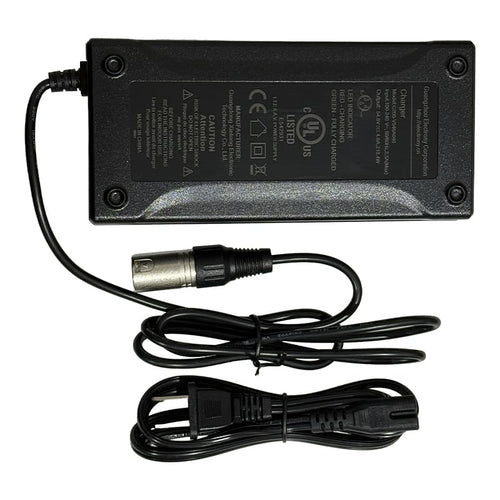 Valtinsu EM-5 48V UL charger, top view with cables