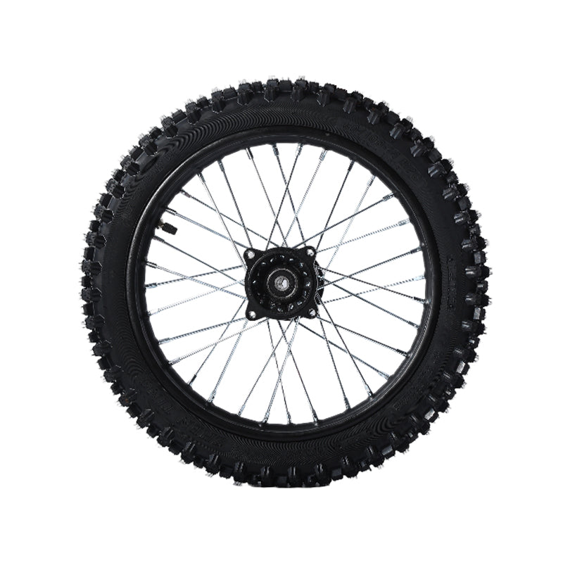 Valtinsu EM-5 front spoked wheel with knobby off-road tire