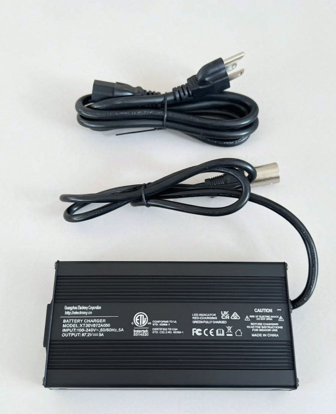Valtinsu EM-5 Pro 60V UL charger with power cord and charging cable
