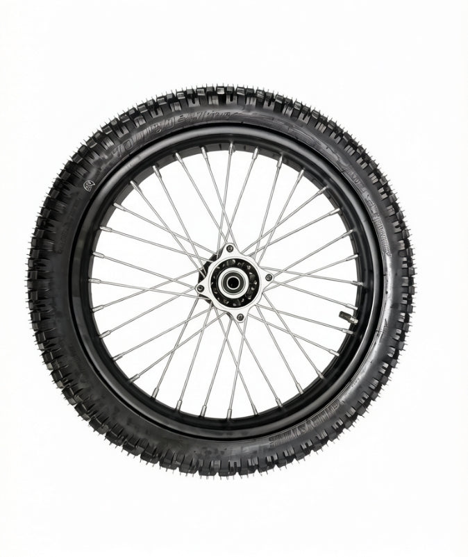 Valtinsu EM-5 Pro front spoked wheel with knobby off-road tire
