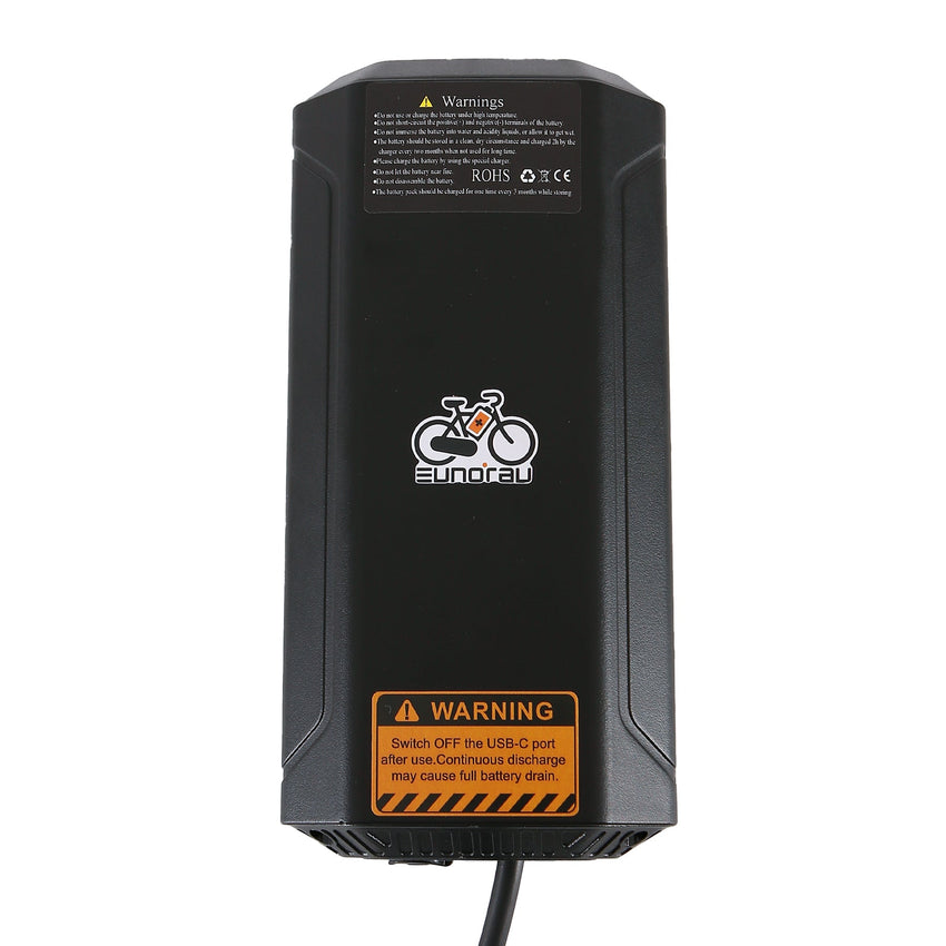 Eunorau 5Ah battery top view with warning label