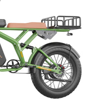 Freego Foldable Rear Cargo Rack mounted on a green e-bike behind the seat