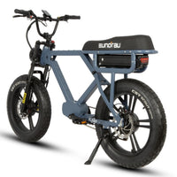 Eunorau Flash 52V Class II III e-bike rear angle showing moped styling and rear rack