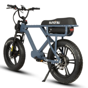 Eunorau Flash 52V Class II III e-bike rear angle showing moped styling and rear rack