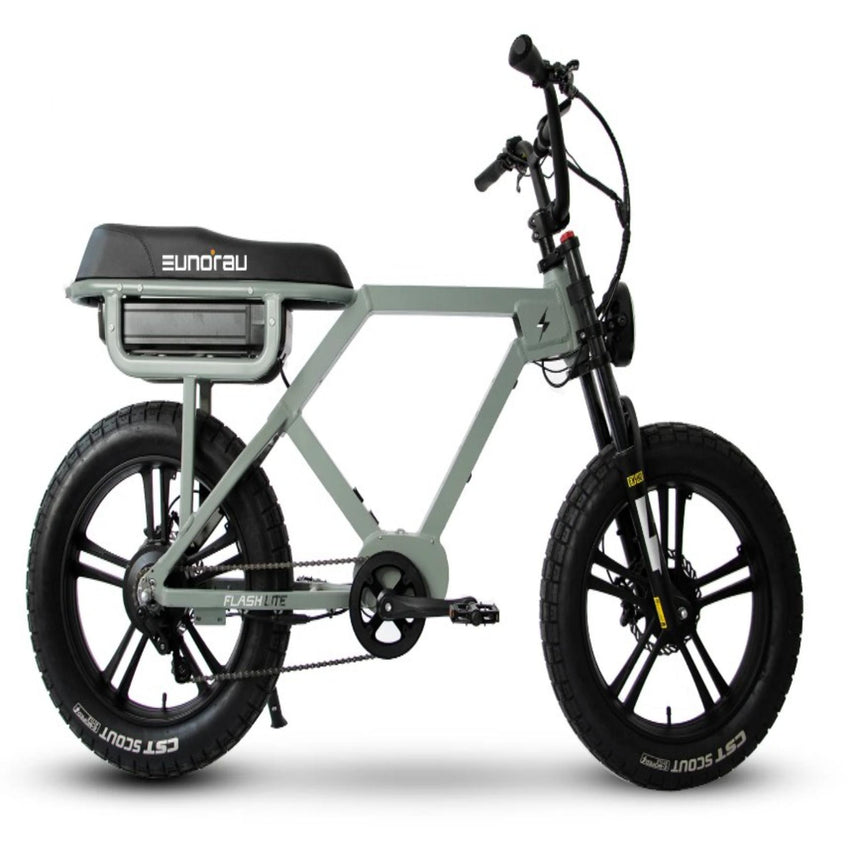 Eunorau Flash 52V electric moped front fork and headlight assembly detail