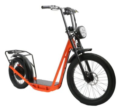 Eunorau Jumbo stand-up adventure ebike three-quarter front view highlighting deck and handlebars