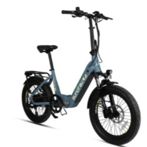 Eunorau Meta Foldable electric bike three-quarter rear view showing fold point and rear wheel