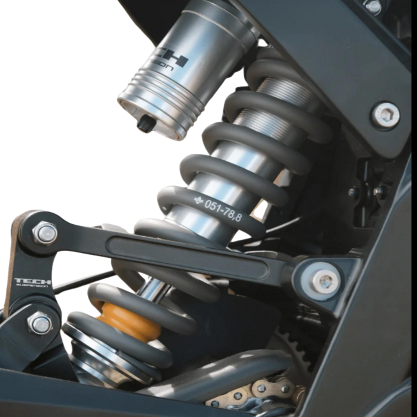 Formula Tech ER30 283mm rear shock angle view – compatible with Sur-Ron and Talaria at BHive Moto Shop Utah