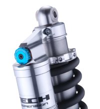Formula Tech Talaria rear shock close-up – precision piggyback reservoir, fits Talaria electric dirt bikes