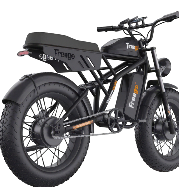 Freego Flash F3 Pro dual motor ebike suspension and wheel detail – off-road ready