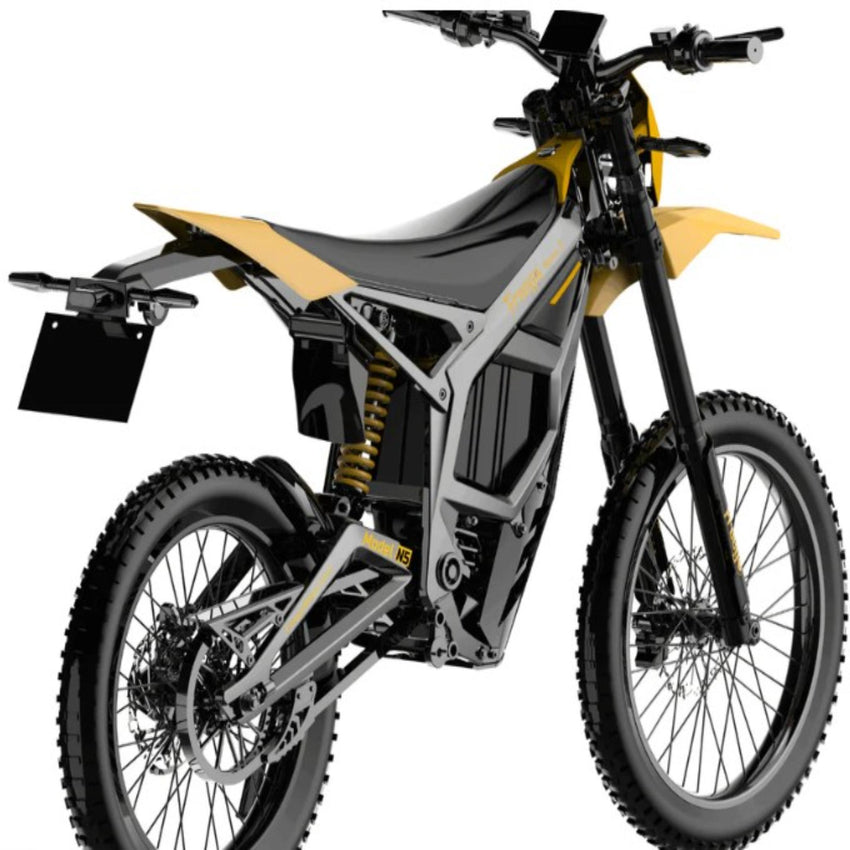 Freego Nova 5 e-moto full side profile showing complete drivetrain and suspension