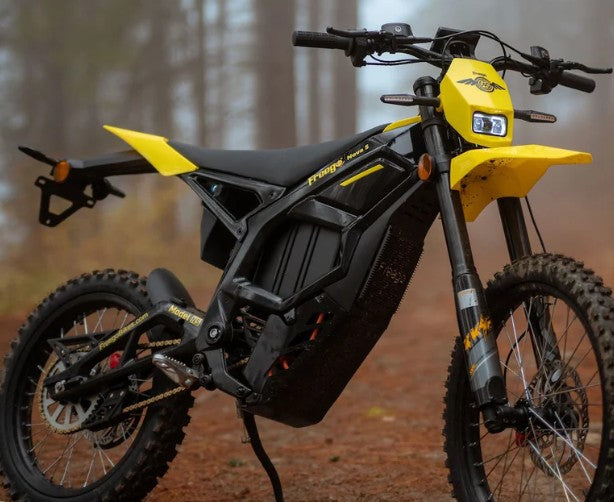 Freego Nova 5 electric moto rear suspension and swingarm close-up detail