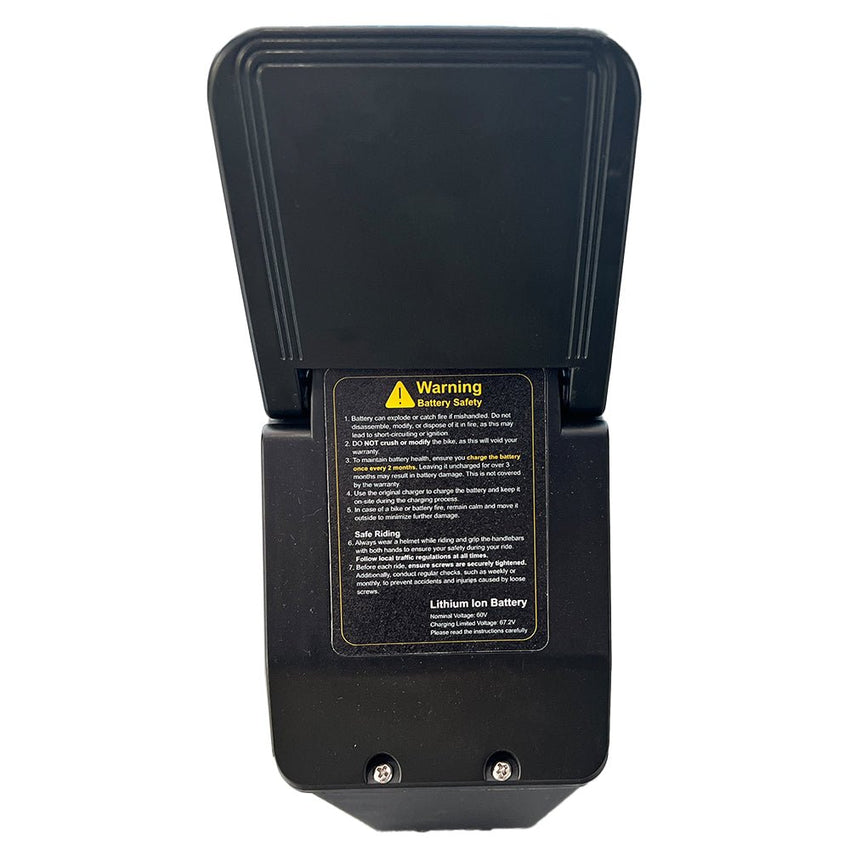 Freego Lithium Battery for X-Man & Nova Series, open top lid with warning label