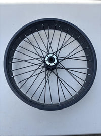 GhostCat Front Wheel, Thru-Axle, black spoked rim without tire, side view