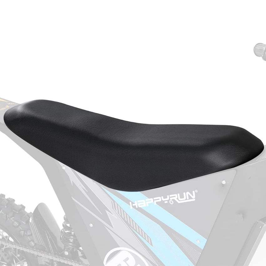 HappyRun replacement seat on a dirt bike with blue frame
