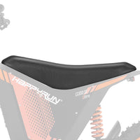 HappyRun replacement seat on a dirt bike with orange accents