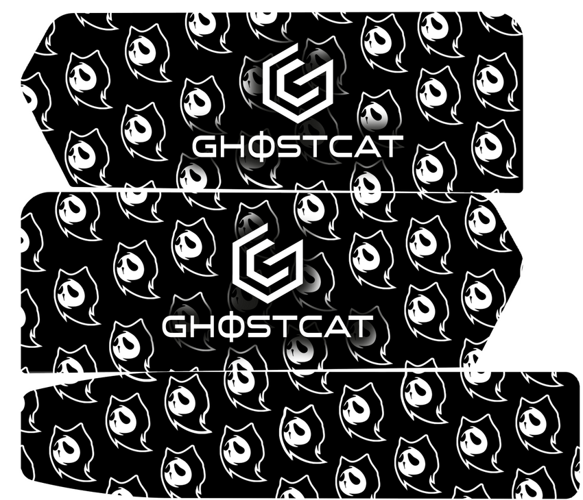 GhostCat Battery Decals 20Ah, Ghost Black, white ghost and GhostCat logo wrap, black background