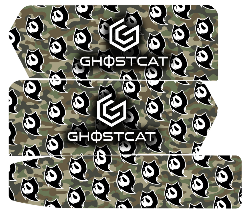 GhostCat Battery Decals 20Ah, Ghost Green Camo, ghost icons over green camo