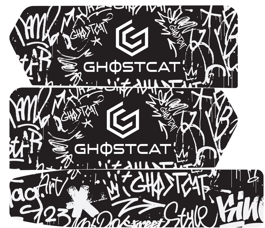 GhostCat Battery Decals 20Ah, Graffiti Black & White, white tag graffiti on black