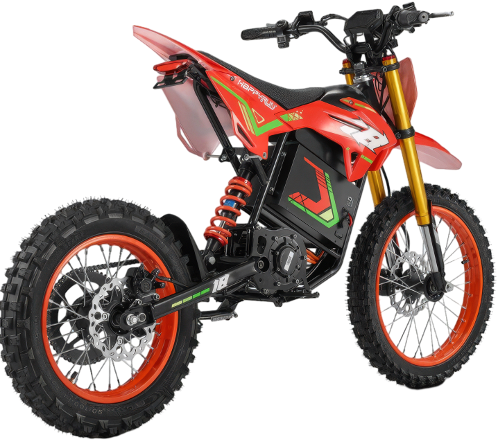 HappyRun F18 6000W mid-drive emoto rear angle and suspension detail