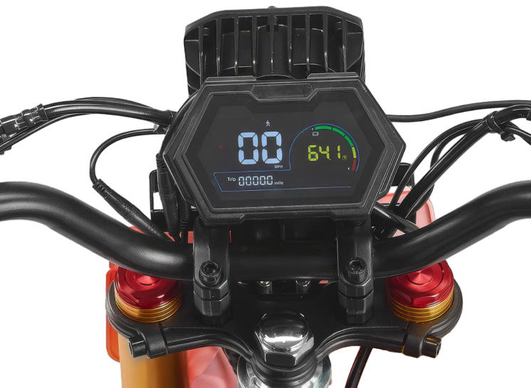 HappyRun F18 electric dirt bike cockpit and controls detail