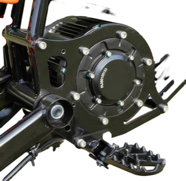 HappyRun F18 electric dirt bike mid-drive motor close-up detail