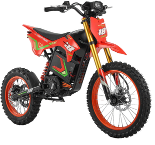 HappyRun F18 electric dirt bike three-quarter front view showing off-road stance